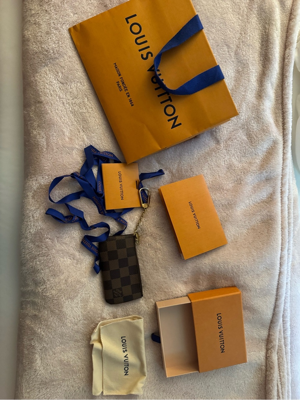 Louis Vuitton Brown Damier Ebene Key Pouch with Gold Chain